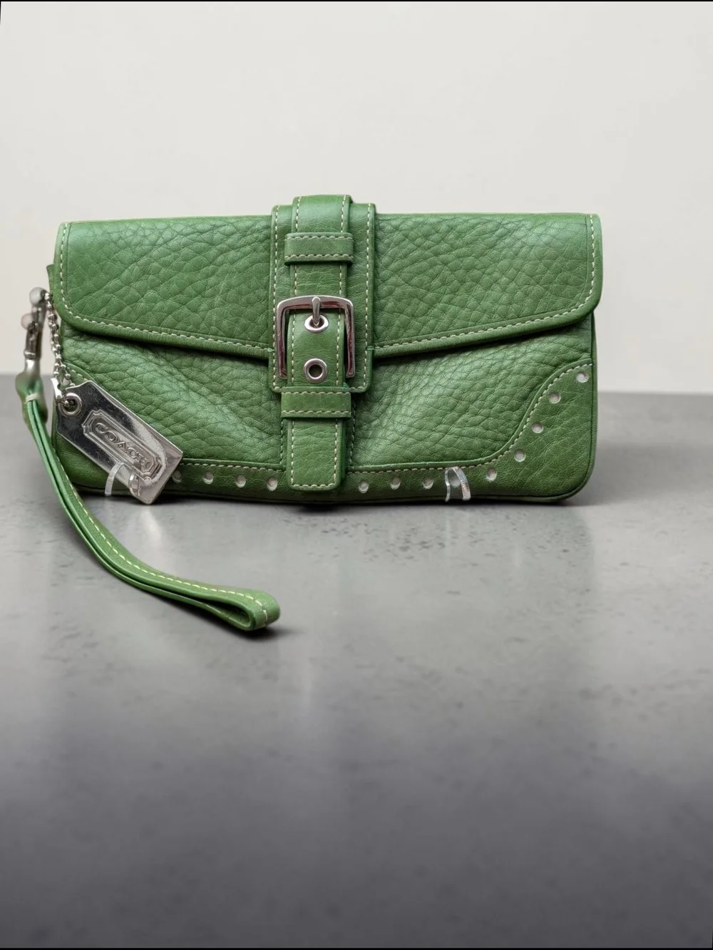 Coach Vintage Soho Leather Wristlet In Rare Green